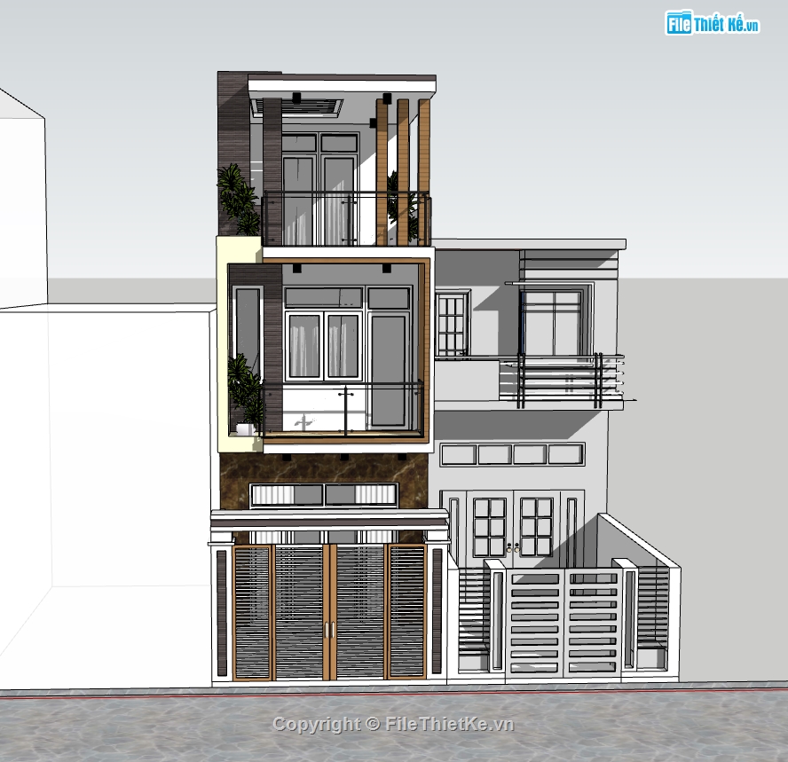 nhà phố 3 tầng,nhà 3 tầng,su nhà 3 tầng,sketchup nhà 3 tầng