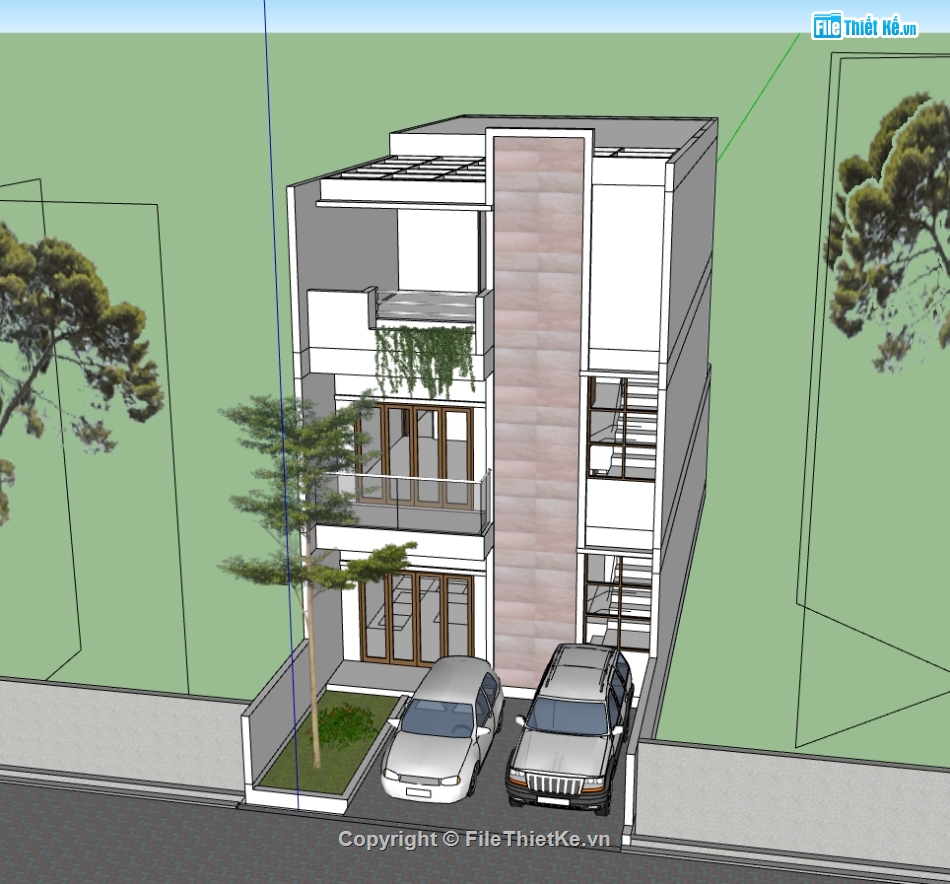 nhà phố 3 tầng,file su nhà phố 3 tầng,nhà phố 3 tầng đẹp,nhà phố 3 tầng sketchup