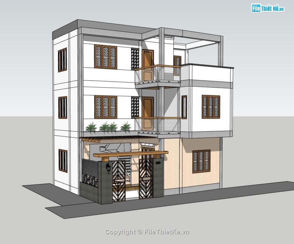 nhà phố 3 tầng,su nhà phố,sketchup nhà phố 3 tầng,su nhà phố 3 tầng