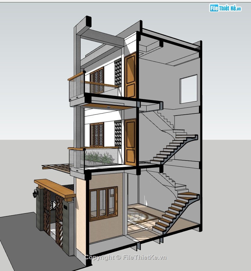 nhà phố 3 tầng,su nhà phố,sketchup nhà phố 3 tầng,su nhà phố 3 tầng