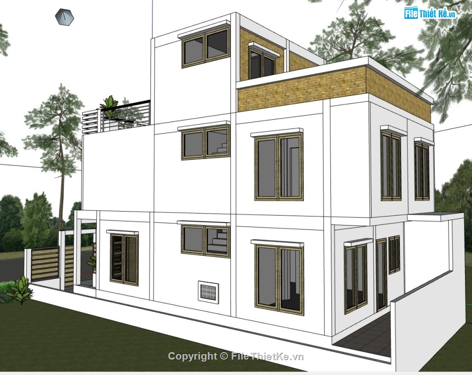 model su nhà phố 3 tầng,file sketchup nhà phố 3 tầng,nhà phố 3 tầng hiện đại,nhà phố 3 tầng 7x15m