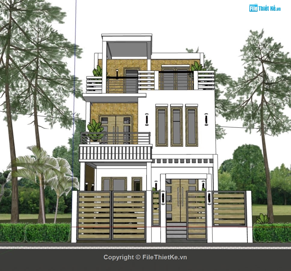 model su nhà phố 3 tầng,file sketchup nhà phố 3 tầng,nhà phố 3 tầng hiện đại,nhà phố 3 tầng 7x15m