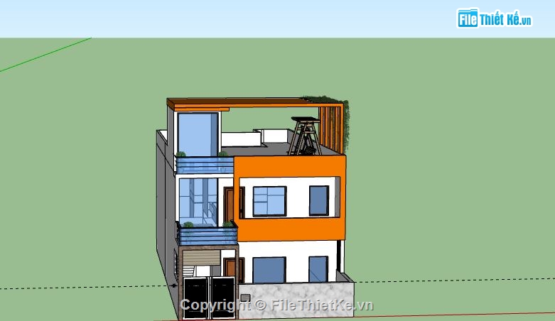 Nhà phố 3 tầng,model su nhà phố 3 tầng,sketchup nhà phố 3 tầng