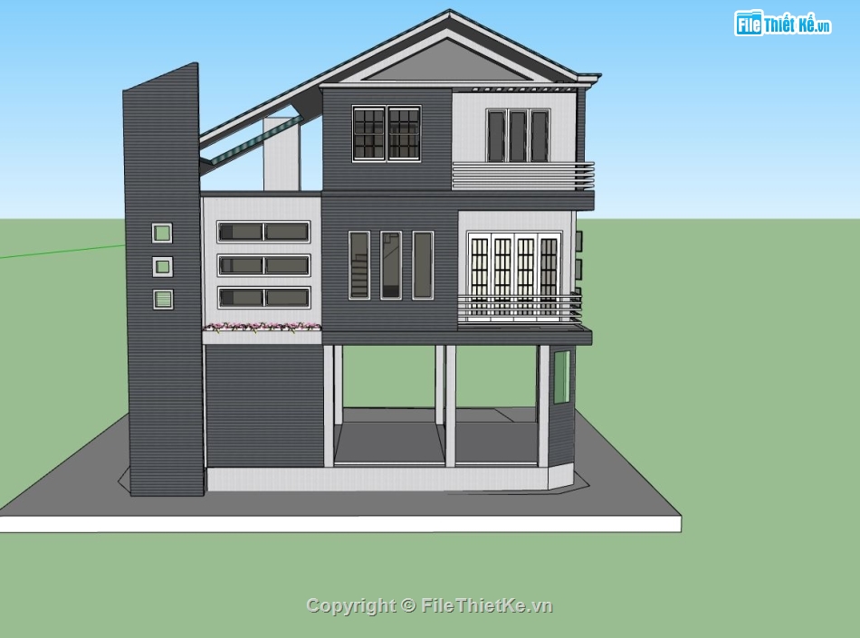 nhà 3 tầng hiện đại,Model sketchup nhà hiện đại,sketchup nhà phố 3 tầng,model su nhà phố 3 tầng