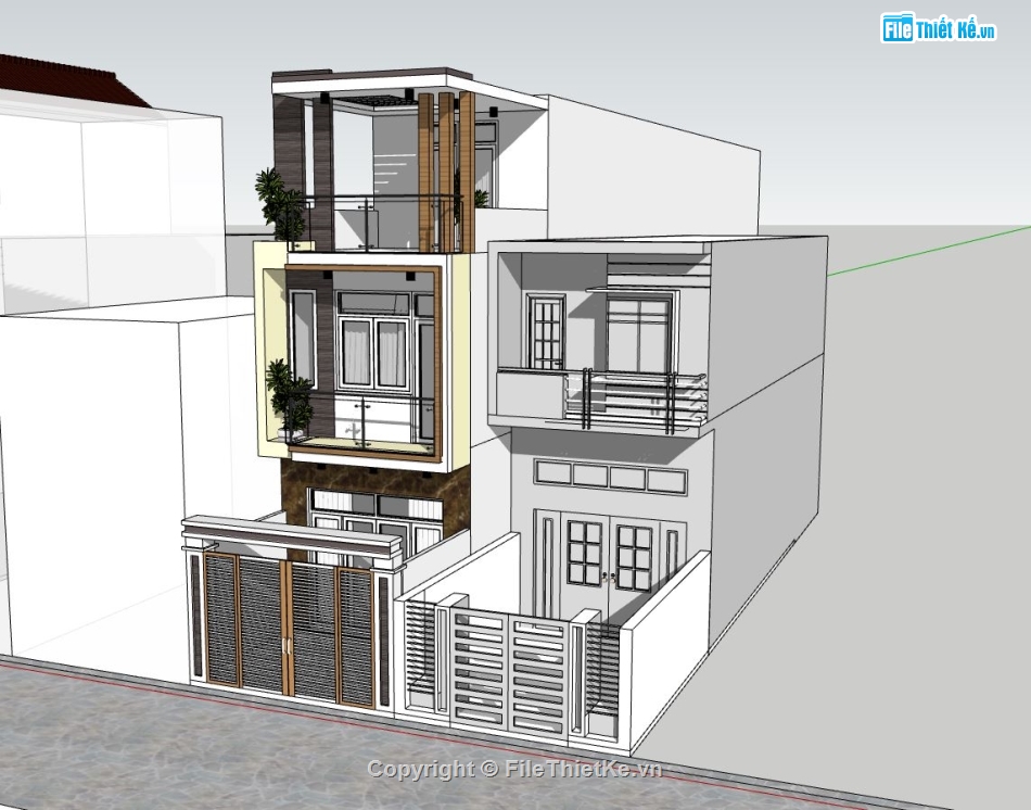 nhà phố 3 tầng,nhà 3 tầng hiện đại,file su nhà phố 3 tầng,nhà phố 3 tầng sketchup