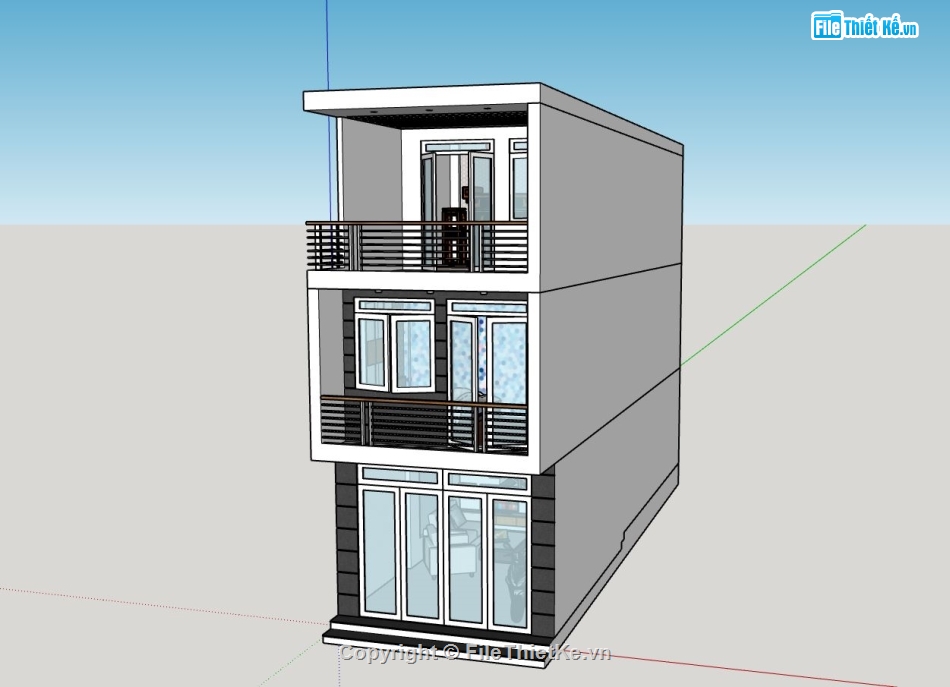 nhà phố 3 tầng,model su nhà phố 3 tầng,nhà phố 3 tầng sketchup,nhà phố hiện đại