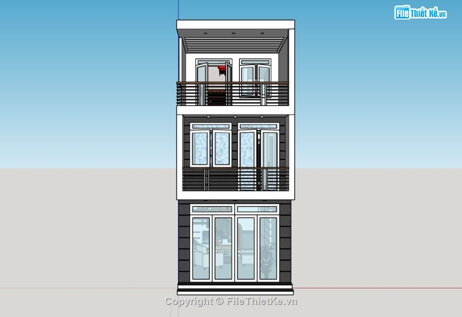 nhà phố 3 tầng,model su nhà phố 3 tầng,nhà phố 3 tầng sketchup,nhà phố hiện đại