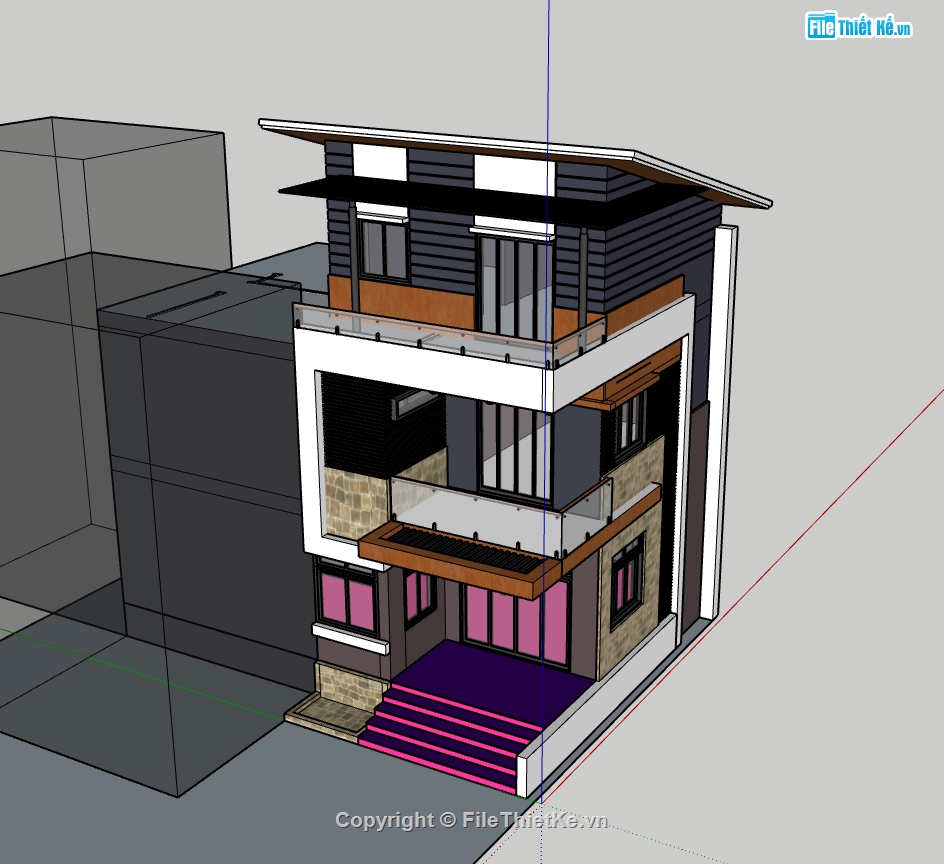 nhà phố 3 tầng,nhà hiện đại,nhà 3 tầng hiện đại,Model sketchup nhà hiện đại,Model sketchup nhà phố 3 tầng