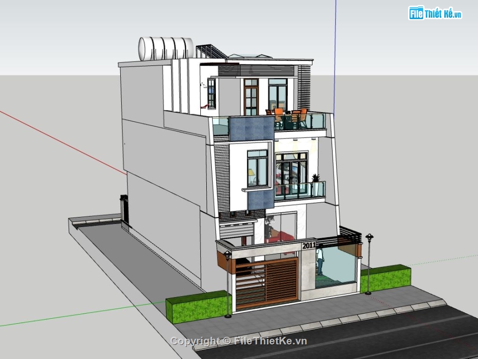 nhà phố 3 tầng,Model sketchup nhà phố 3 tầng,nhà 3 tầng hiện đại,file su nhà phố 3 tầng