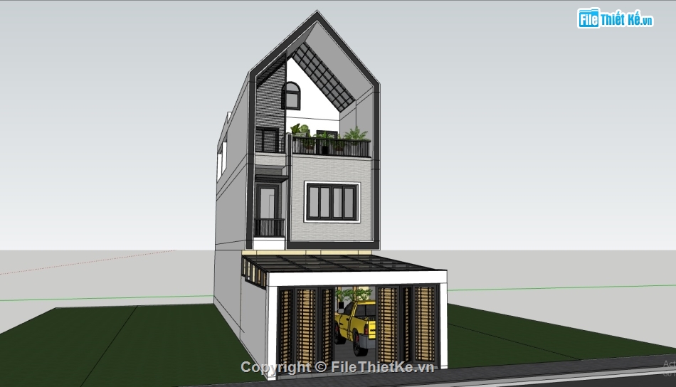 Model sketchup thiết kế nhà phố 3 tầng,sketchup nhà phố 3 tầng phong cách hiện đại,Model sketchup nhà phố 3 tầng