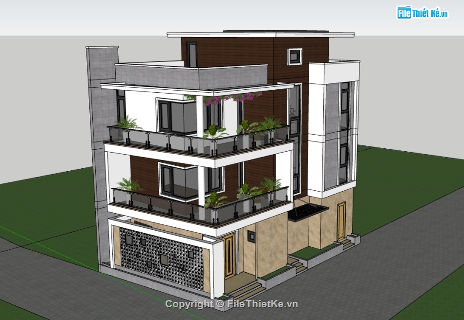 Model sketchup nhà phố 3.5 tầng hiện đại,Model sketchup nhà phố,Model sketchup nhà phố 3 tầng,Model sketchup nhà phố 3.5 tầng