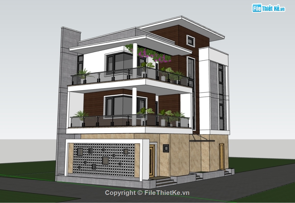 Model sketchup nhà phố 3.5 tầng hiện đại,Model sketchup nhà phố,Model sketchup nhà phố 3 tầng,Model sketchup nhà phố 3.5 tầng