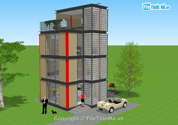 Sketchup Nhà 4 tầng,Model su nhà phố 4 tầng,Nhà phố 4 tầng file su,File su nhà phố 4 tầng