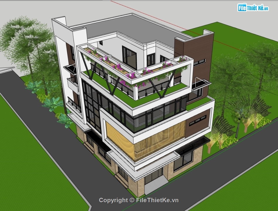 Model sketchup nhà phố 4 tầng,sketchup nhà phố 4 tầng hiện đại,File sketchup nhà phố 4 tầng,File sketchup nhà phố 4 tầng 2 mặt tiền