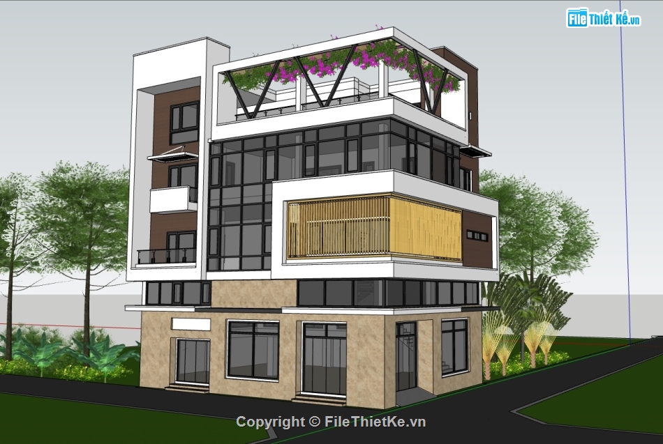 Model sketchup nhà phố 4 tầng,sketchup nhà phố 4 tầng hiện đại,File sketchup nhà phố 4 tầng,File sketchup nhà phố 4 tầng 2 mặt tiền