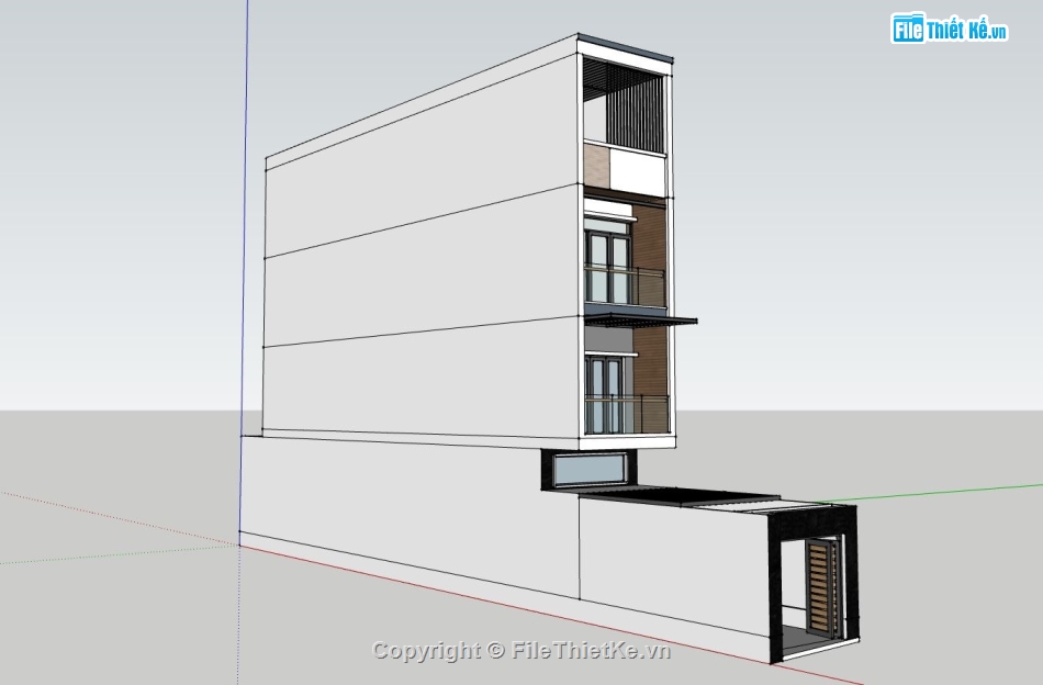 mẫu nhà phố 4 tầng đẹp,phối cảnh nhà phố 4 tầng,sketchup nhà phố 4 tầng