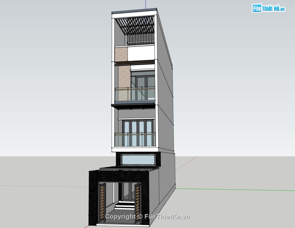 mẫu nhà phố 4 tầng đẹp,phối cảnh nhà phố 4 tầng,sketchup nhà phố 4 tầng