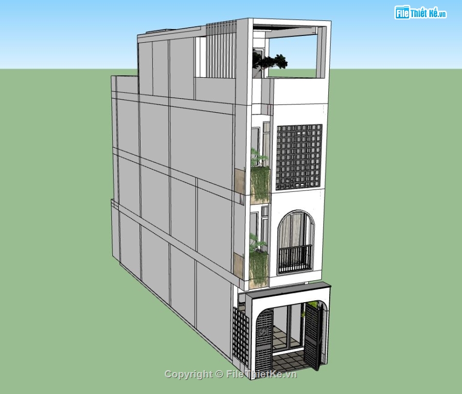 nhà phố 4 tầng,file sketchup nhà phố 4 tầng,model su nhà phố 4 tầng