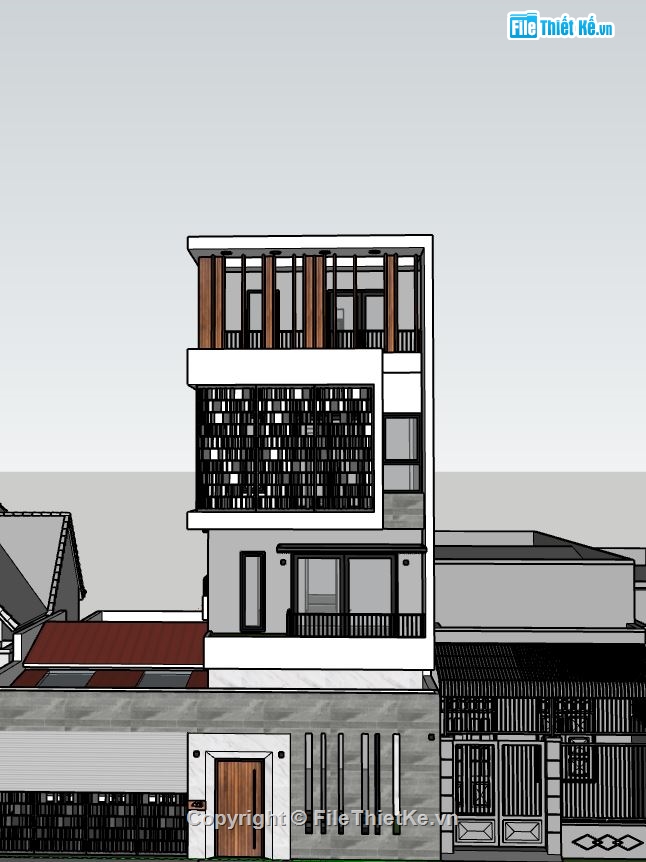 nhà phố 4 tầng,file su nhà phố 4 tầng,mẫu sketchup nhà phố 4 tầng