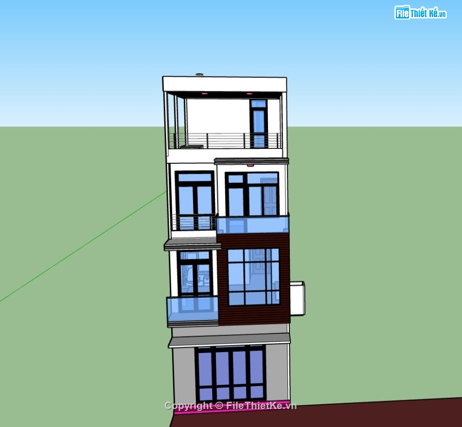 nhà 4 tầng,file nhà phố sketchup,file nhà phố 4 tầng,phối cảnh nhà phố 4 tầng đẹp