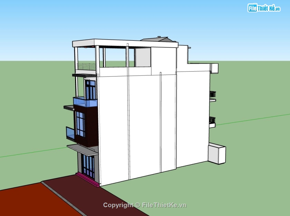 nhà 4 tầng,file nhà phố sketchup,file nhà phố 4 tầng,phối cảnh nhà phố 4 tầng đẹp