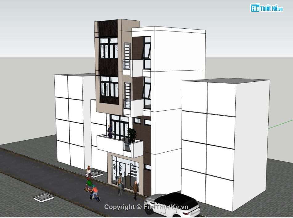 nhà phố 4 tầng,sketchup nhà phố 4 tầng,mẫu phối cảnh nhà phố 4 tầng,model 3d nhà phố 4 tầng