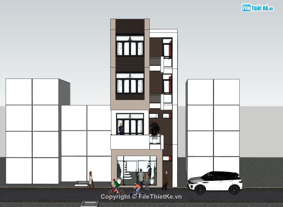 nhà phố 4 tầng,sketchup nhà phố 4 tầng,mẫu phối cảnh nhà phố 4 tầng,model 3d nhà phố 4 tầng