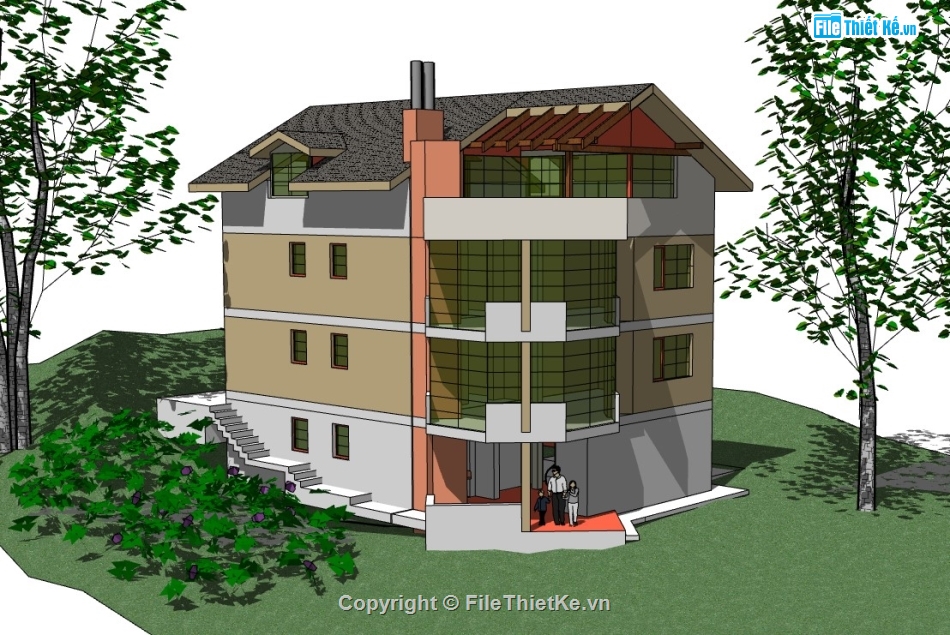 nhà 4 tầng,su nhà phố,sketchup nhà phố,su nhà phố 4 tầng