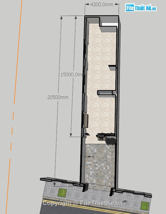 File sketchup nhà phố,File su nhà phố 4.2x20.5m,Model su nhà phố 4 tầng,File su nhà phố 4 tầng