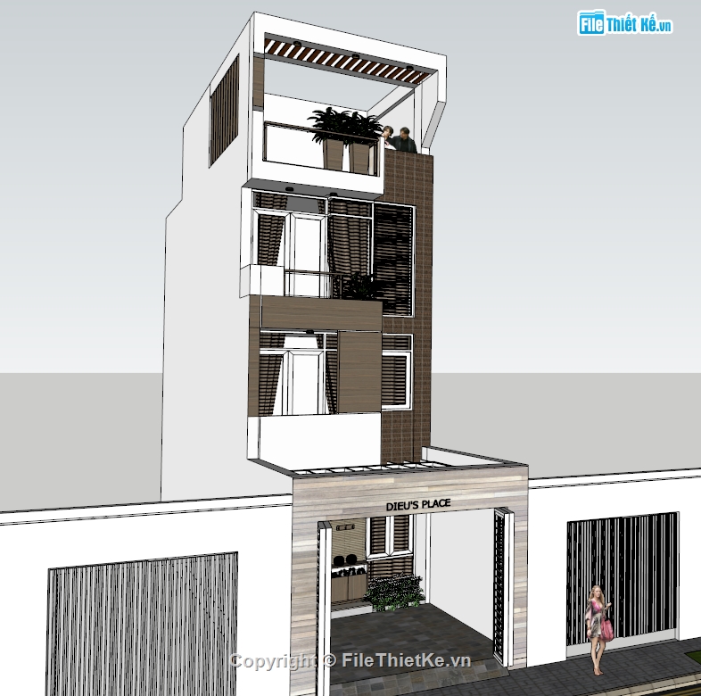 File sketchup nhà phố,File su nhà phố 4.2x20.5m,Model su nhà phố 4 tầng,File su nhà phố 4 tầng