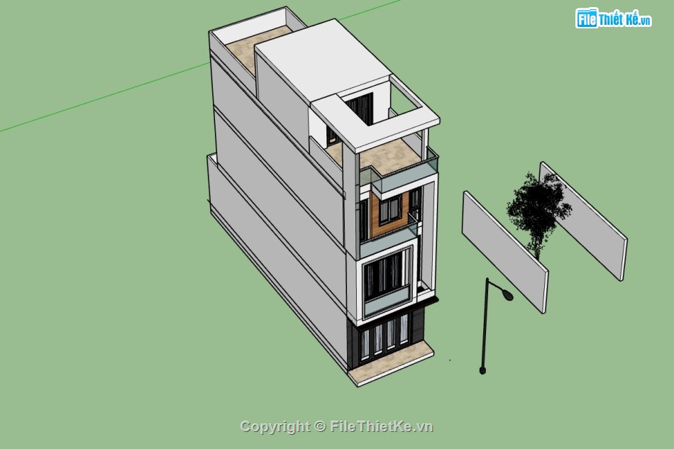 nhà phố 4 tầng,file sketchup nhà phố 4 tầng,mẫu sketchup nhà phố 4 tầng,thiết kế nhà phố hiện đại