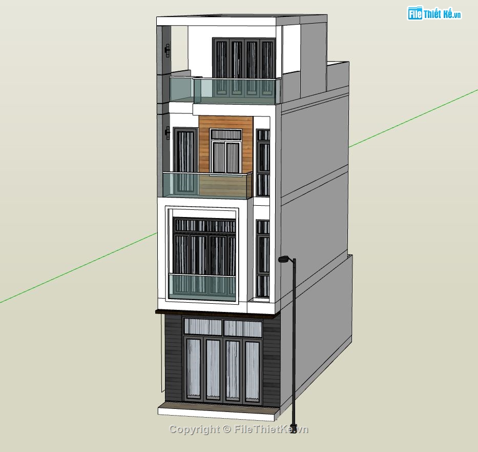 nhà phố 4 tầng,file sketchup nhà phố 4 tầng,mẫu sketchup nhà phố 4 tầng,thiết kế nhà phố hiện đại