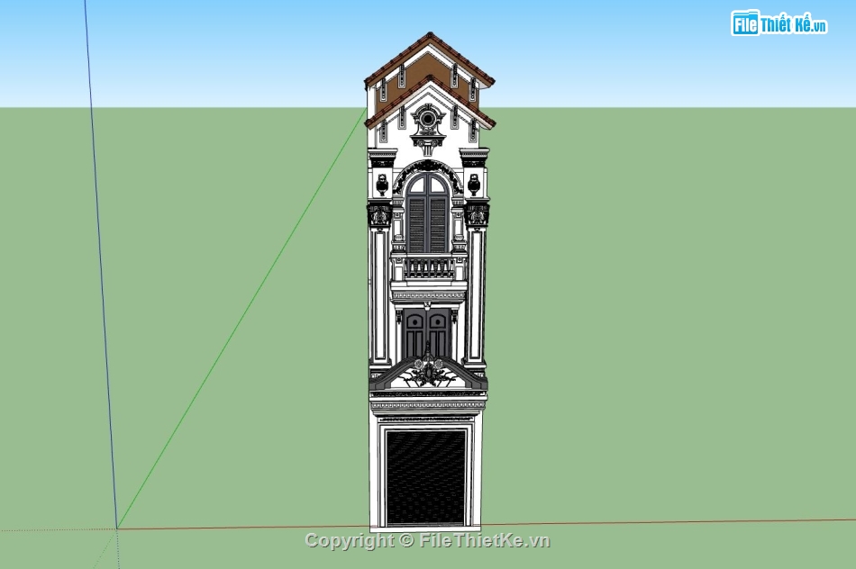 nhà phố tân cổ điển,nhà phố 4 tầng sketchup,file su nhà phố 4 tầng,mẫu nhà phố 4 tầng đẹp