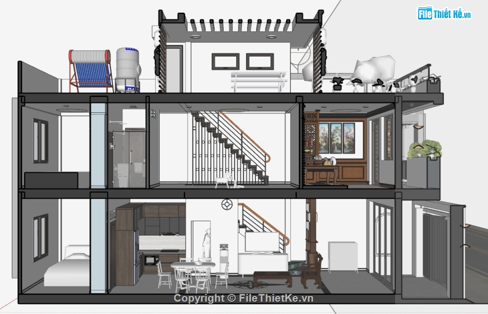 Sketchup nhà phố,model nhà phố 4x12m,nhà phố 4x12m,Sketchup nhà phố 4x12m,model sketchup nhà phố