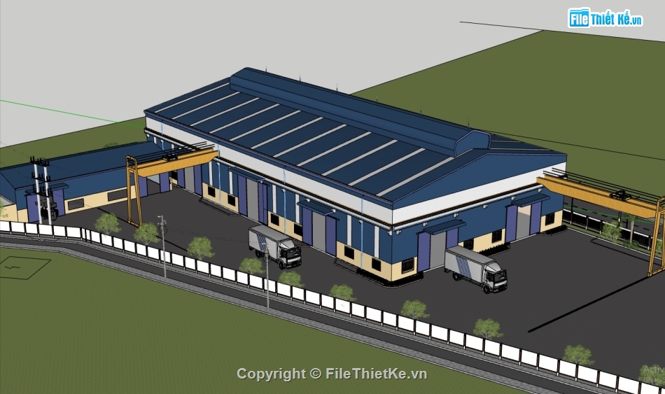 Model sketchup nhà xưởng,File sketchup nhà xưởng,File sketchup nhà xưởng công nghiệp,Model sketchup nhà xưởng sản xuất công nghiệp,Mẫu nhà xưởng công nghiệp