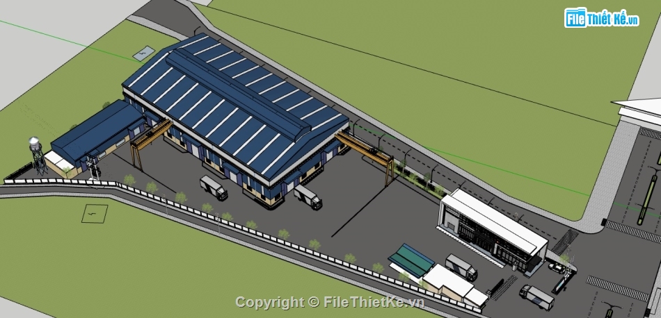 Model sketchup nhà xưởng,File sketchup nhà xưởng,File sketchup nhà xưởng công nghiệp,Model sketchup nhà xưởng sản xuất công nghiệp,Mẫu nhà xưởng công nghiệp