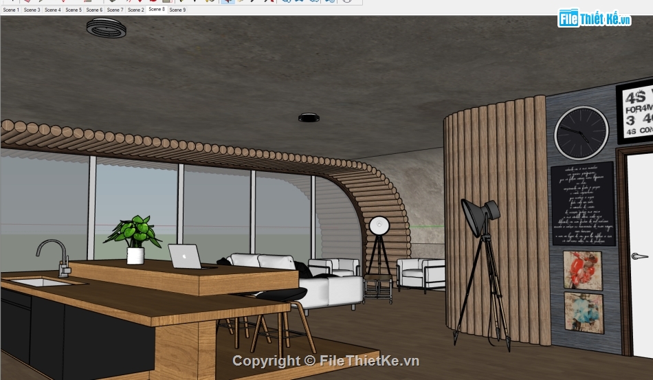 nội thất quán cafe,sketchup quán cafe,sketchup nội thất,Model nội thất,cafe sketchup,quán cafe