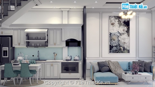 sketchup nội thất,sketchup nội thất căn hộ,nội thất căn hộ,Bếp ăn,Phòng ăn