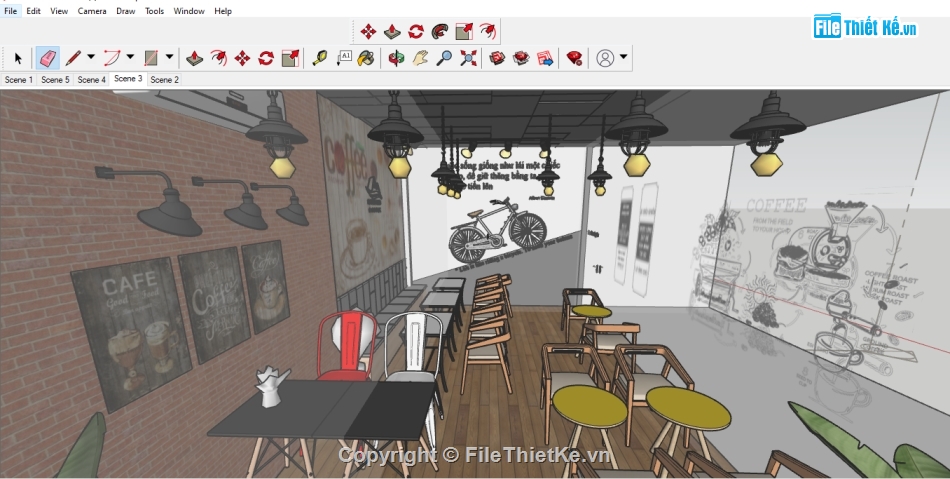 Model nội thất,Sketchup coffee,Sketchup nội thất coffee,quán cafe sketchup,mẫu quán cafe su