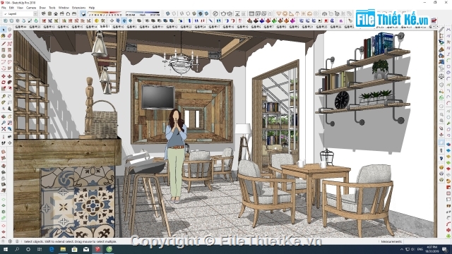 quán cafe,quán cà phê su,file sketchup quán cafe,su quán cafe