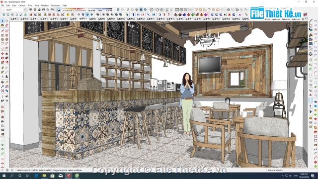 quán cafe,quán cà phê su,file sketchup quán cafe,su quán cafe