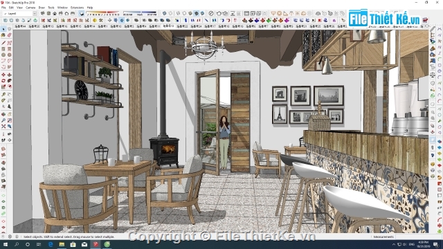 quán cafe,quán cà phê su,file sketchup quán cafe,su quán cafe