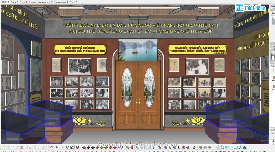 Sketchup nội  thất trưng bày phòng Hồ Chí Minh,Model bảo tàng,Model Phòng Hồ Chí Minh,Model su nội thất phòng Hồ Chí Minh,Sketchup phòng Hồ Chí Minh