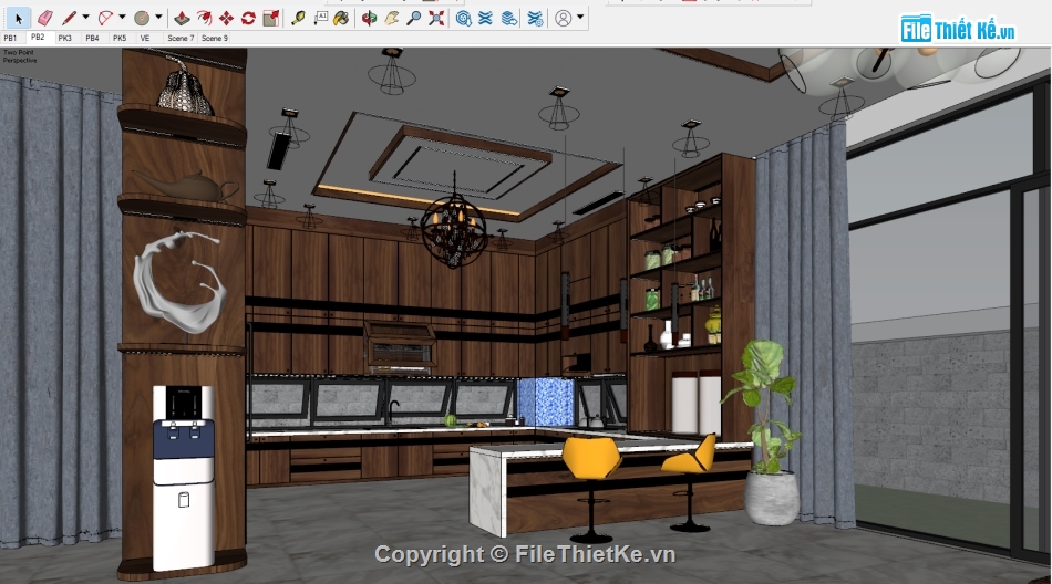 sketchup nội thất bếp,file sketchup nội thất,nội thất phòng khách bếp,model su nội thất khách bếp,sketchup nội thất khách bếp