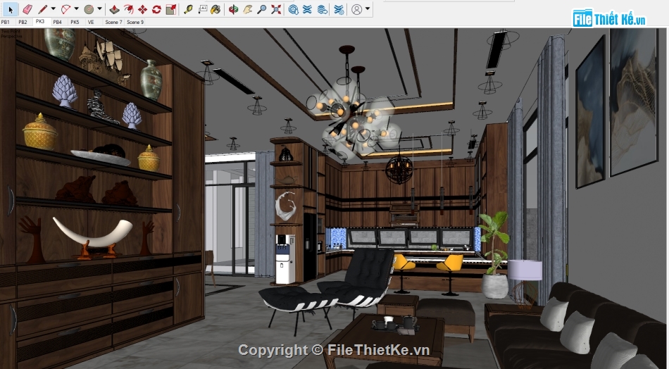 sketchup nội thất bếp,file sketchup nội thất,nội thất phòng khách bếp,model su nội thất khách bếp,sketchup nội thất khách bếp