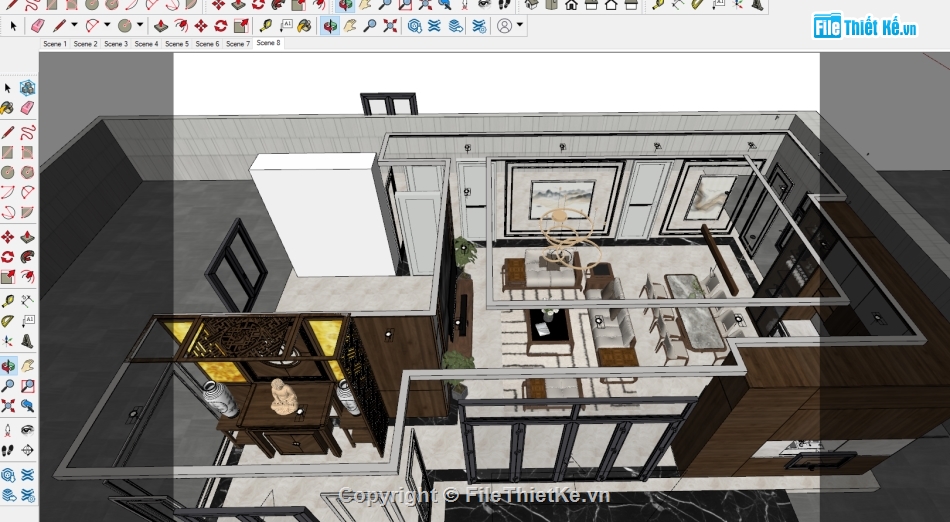 Model su nội thất phòng khách,nội thất phòng khách file su,nội thất đồ gỗ óc chó,file sketchup đồ gỗ óc chó,nội thất phòng khách model su