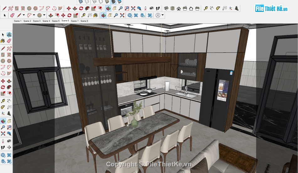 Model su nội thất phòng khách,nội thất phòng khách file su,nội thất đồ gỗ óc chó,file sketchup đồ gỗ óc chó,nội thất phòng khách model su