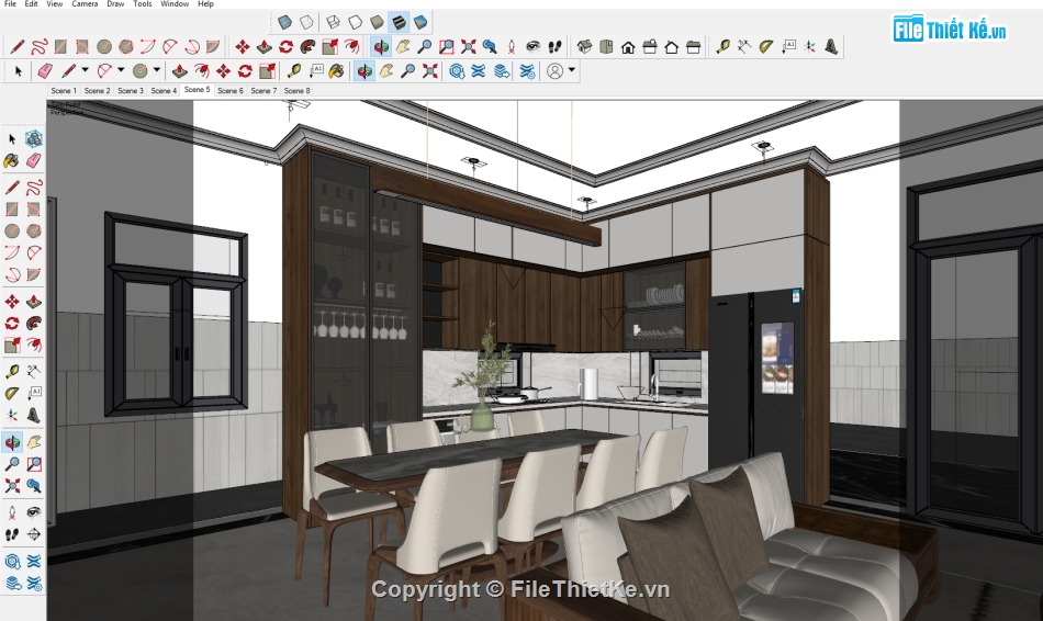 Model su nội thất phòng khách,nội thất phòng khách file su,nội thất đồ gỗ óc chó,file sketchup đồ gỗ óc chó,nội thất phòng khách model su