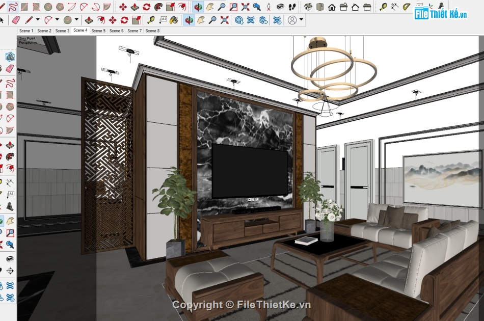 Model su nội thất phòng khách,nội thất phòng khách file su,nội thất đồ gỗ óc chó,file sketchup đồ gỗ óc chó,nội thất phòng khách model su