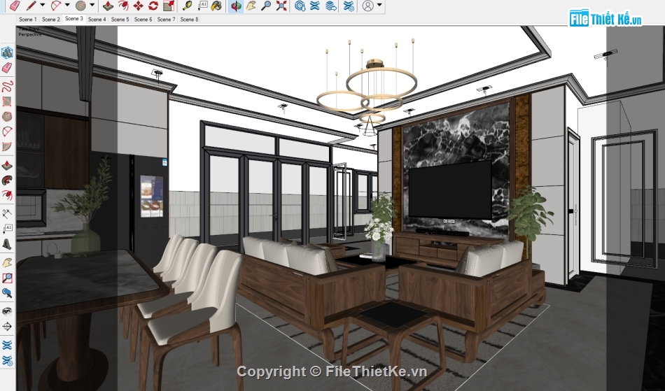 Model su nội thất phòng khách,nội thất phòng khách file su,nội thất đồ gỗ óc chó,file sketchup đồ gỗ óc chó,nội thất phòng khách model su